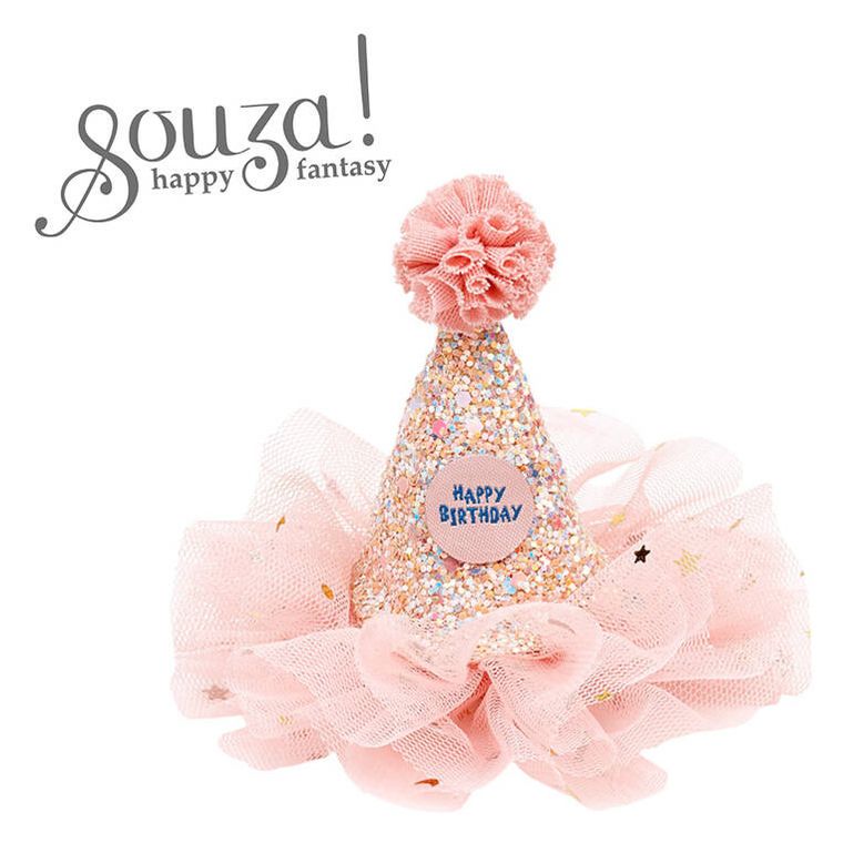 Souza! spinka do włosów, urodzinowa mini-czapeczka, jasnoróżowa