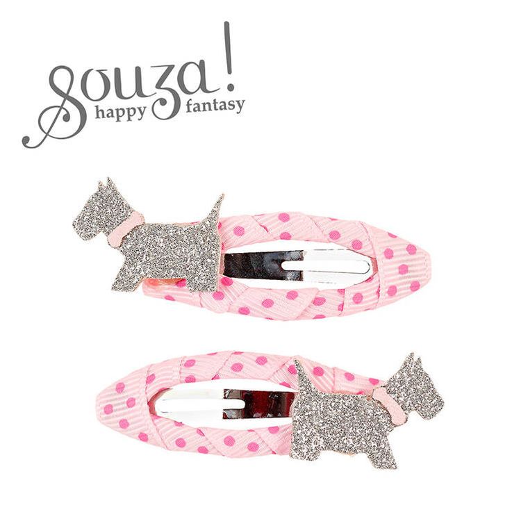 Souza! spinki do włosów owinięte wstążką z brokatowym psem, różowe, 2 szt.