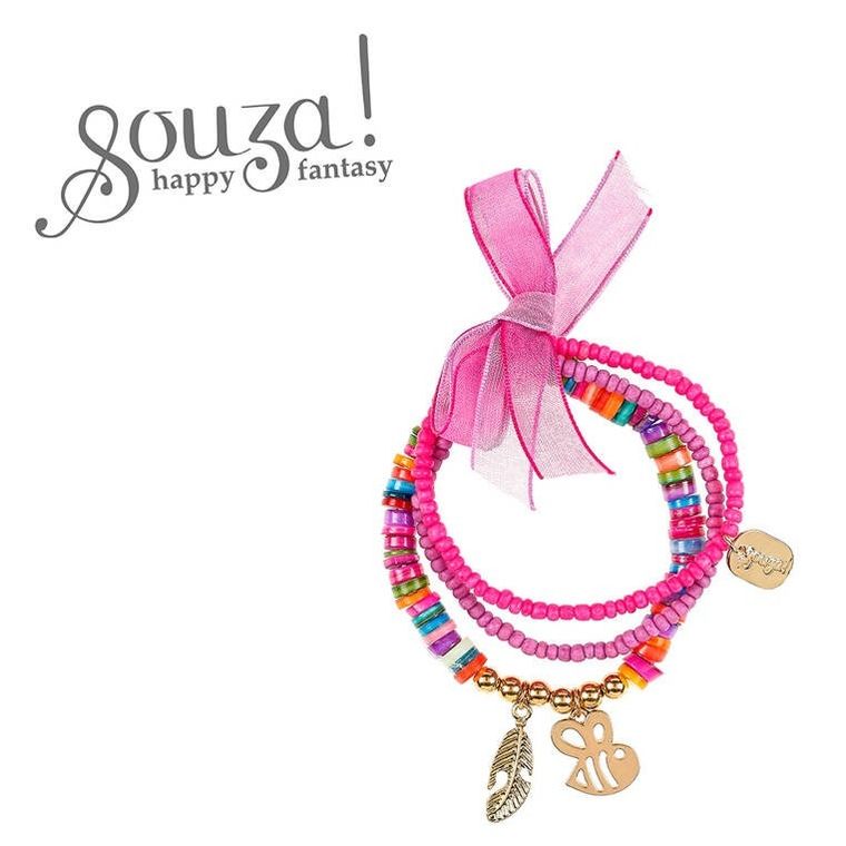 Souza! Sula, potrójna bransoletka z koralików z pszczółką, różowa