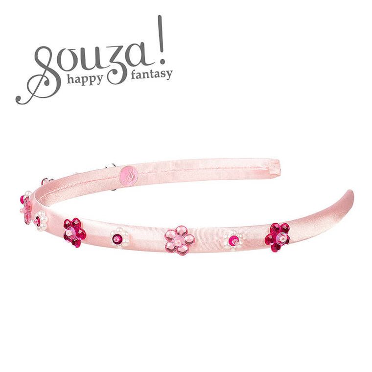 Souza! Verla, opaska z kwiatuszkami z kryształków i perełek, różowa