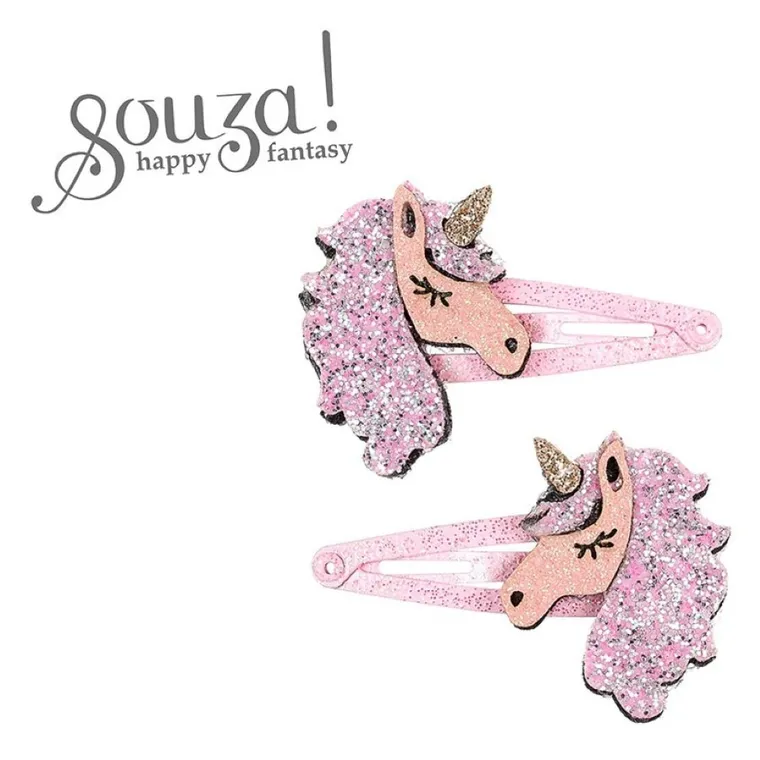 Souza! Willow, spinki do włosów z brokatowym jednorożcem, różowe, 2 szt.