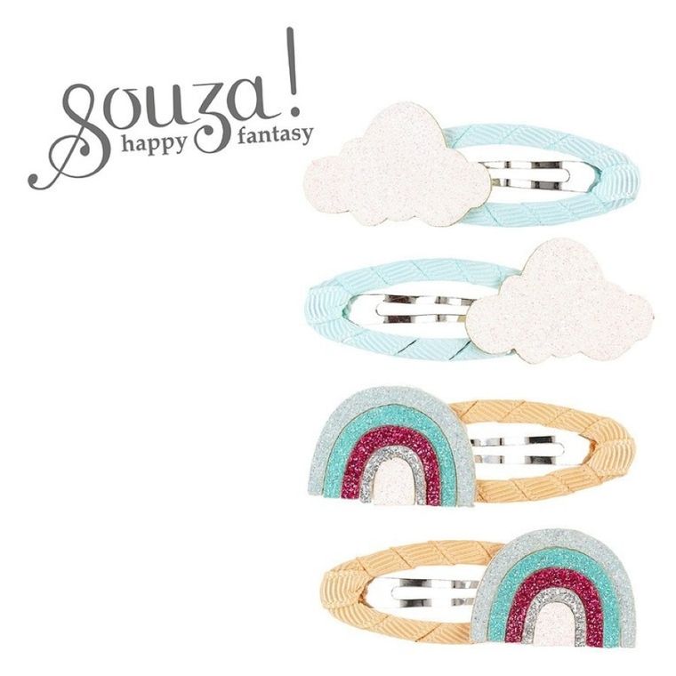 Souza! Yaella, spinki do włosów owinięte wstążką, z brokatową tęczą i chmurkami, 4 szt.