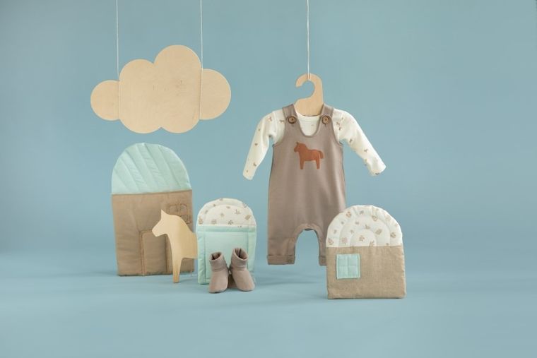 Śpiochy niemowlęce, bawełna organiczna, beżowe, Pinokio