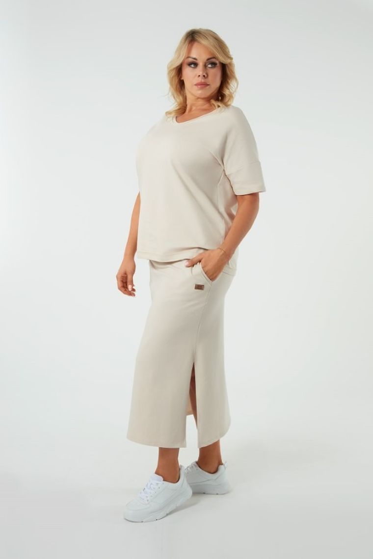 Spódnica damska, plus size, beżowa, Stella, Italian Fashion