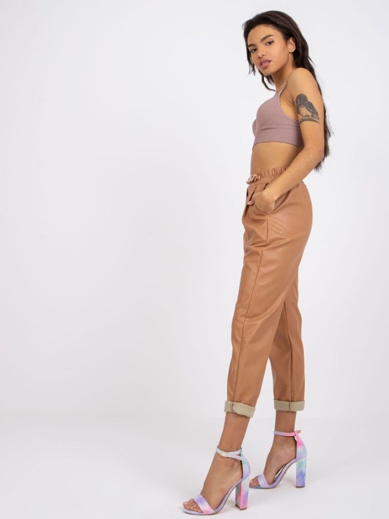 Spodnie damskie, brązowe, Italy Moda