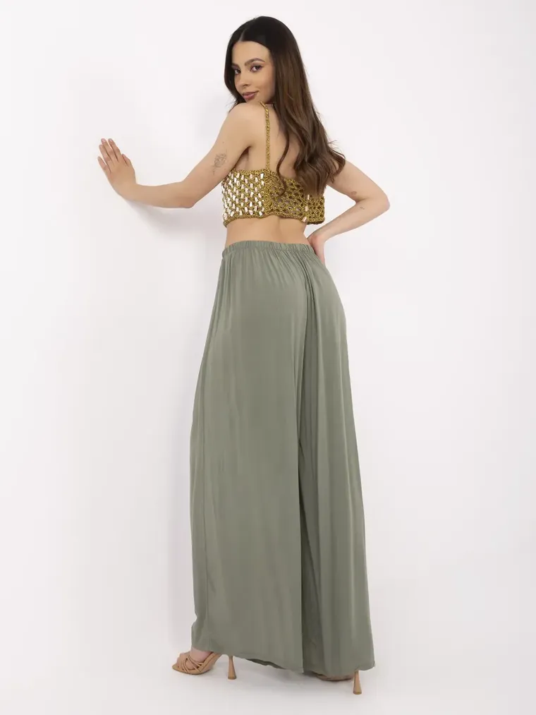 Spodnie damskie, khaki, Italy Moda
