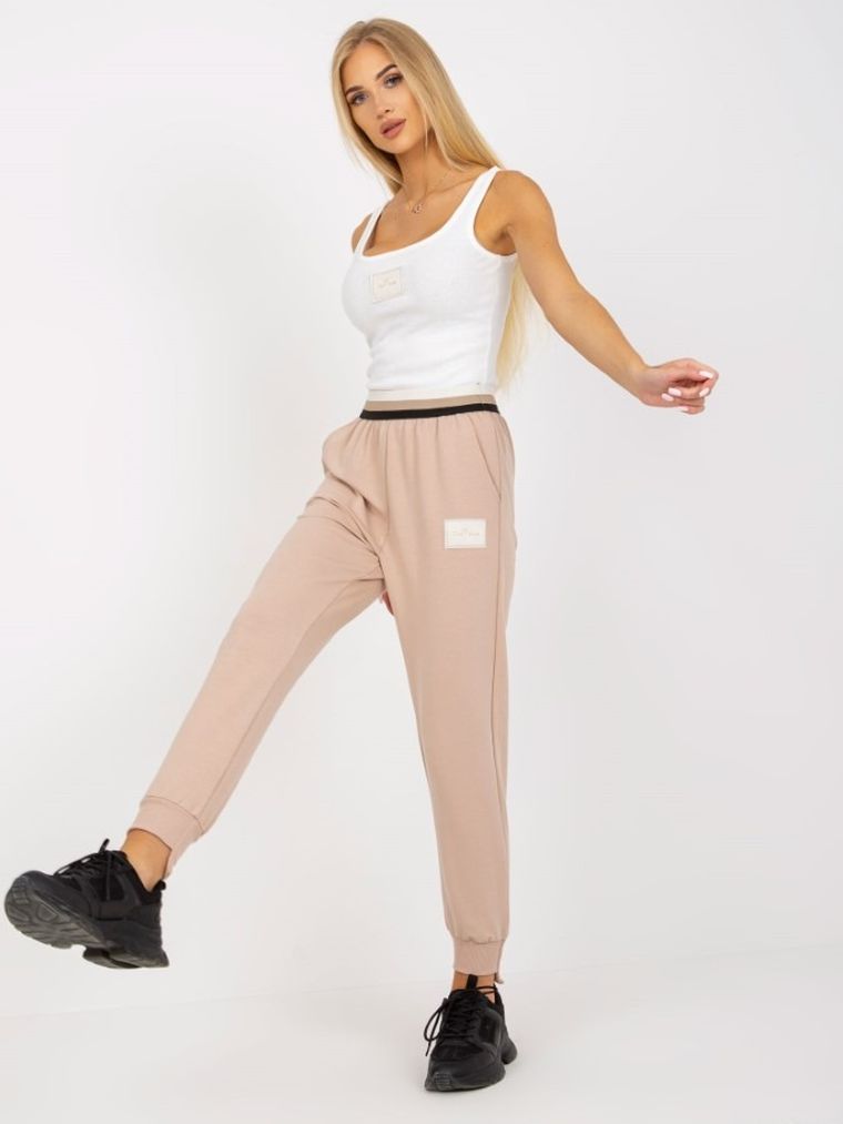 Spodnie dresowe damskie, beżowe, Och Bella