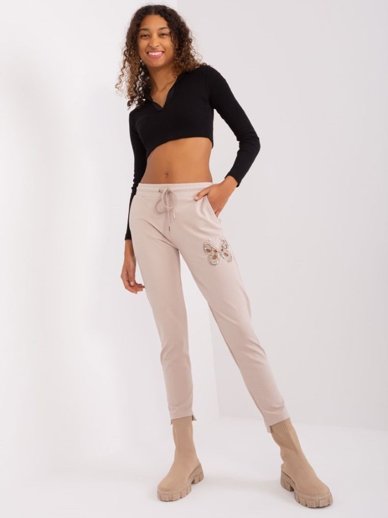 Spodnie dresowe damskie, beżowe, Relevance