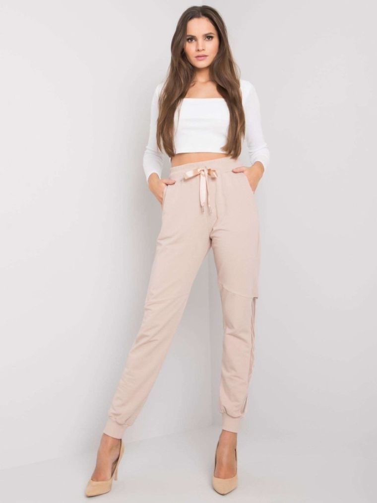 Spodnie dresowe damskie, beżowe, Relevance