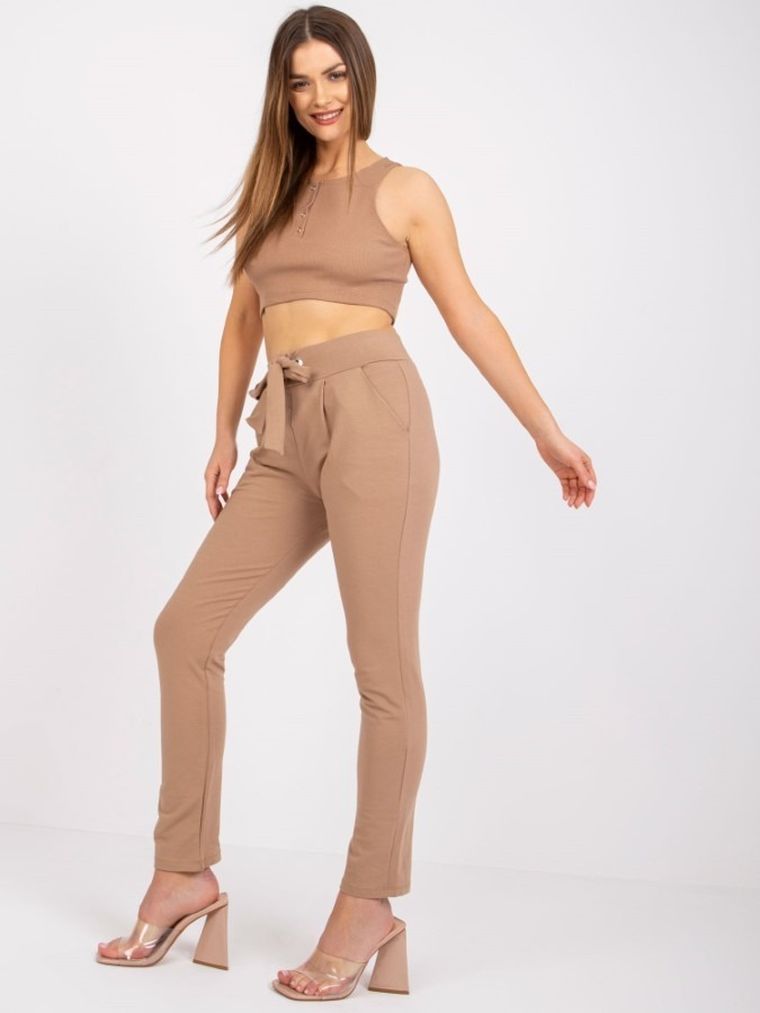 Spodnie dresowe damskie, brązowe, Rue Paris