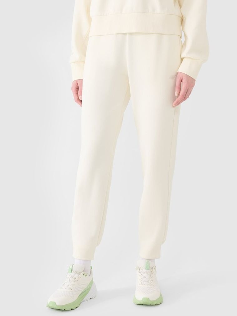Spodnie dresowe damskie, ecru, 4F