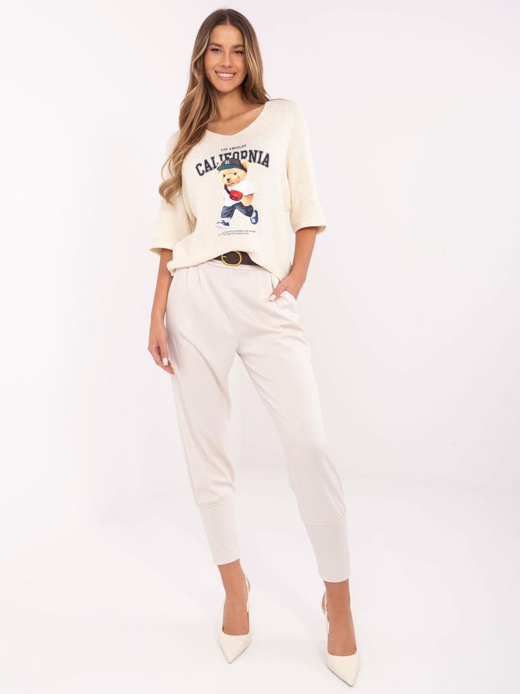 Spodnie dresowe damskie, ecru, Italy Moda