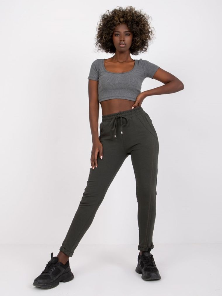 Spodnie dresowe damskie, khaki, Basic Feel Good