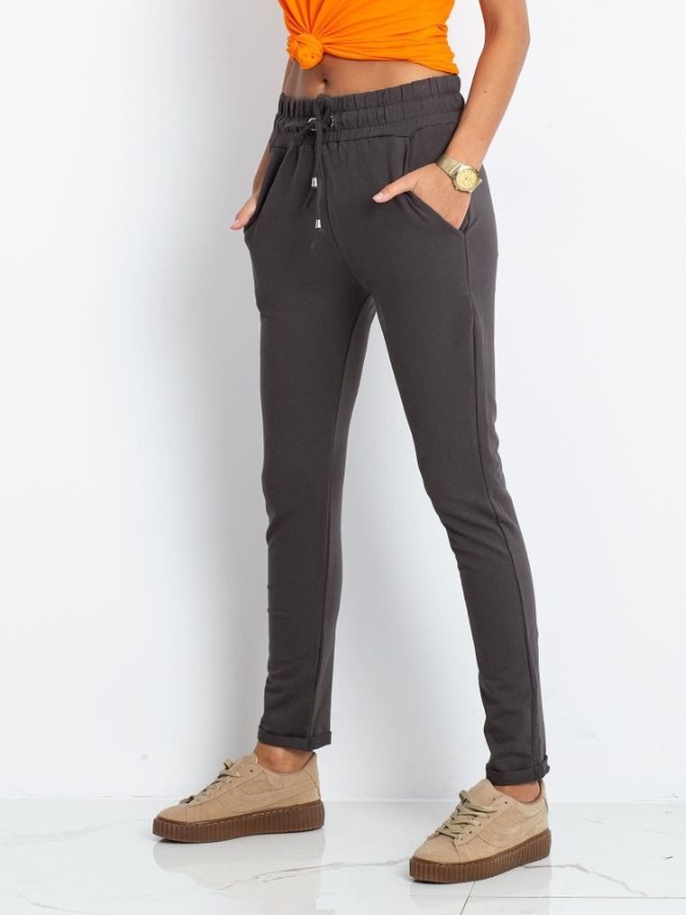 Spodnie dresowe damskie, khaki, Basic Feel Good