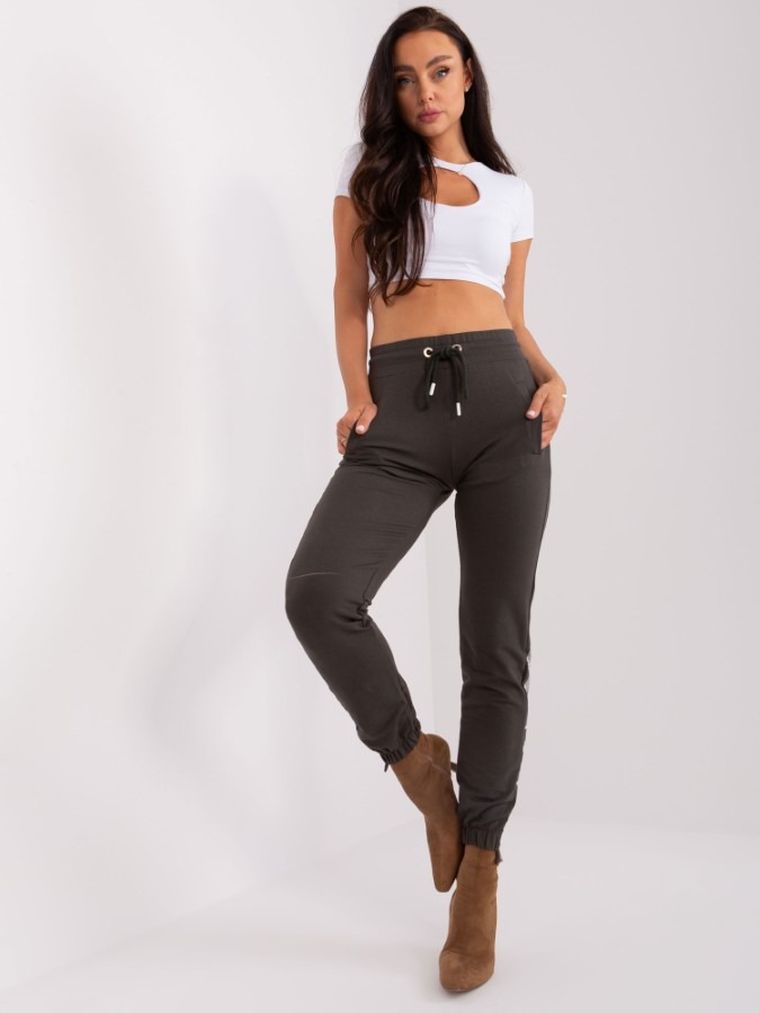 Spodnie dresowe damskie, khaki, Relevance