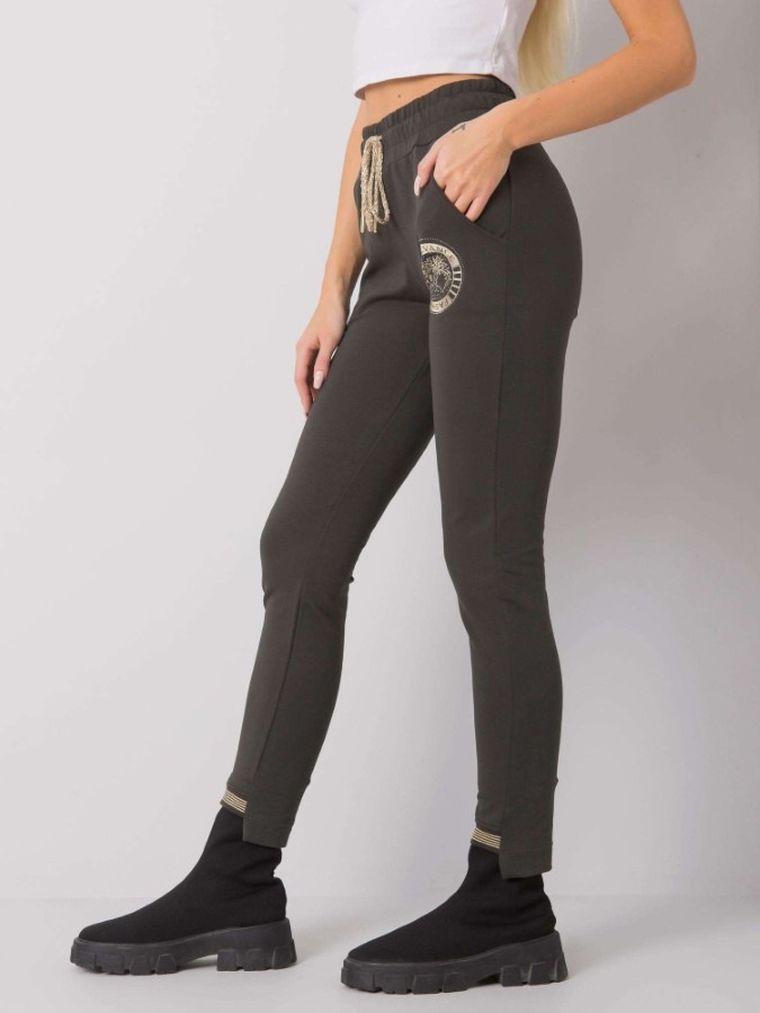 Spodnie dresowe damskie, khaki, Relevance