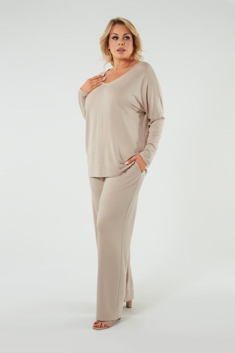 Spodnie dresowe damskie, plus size, beżowe, Soler, Italian Fashion