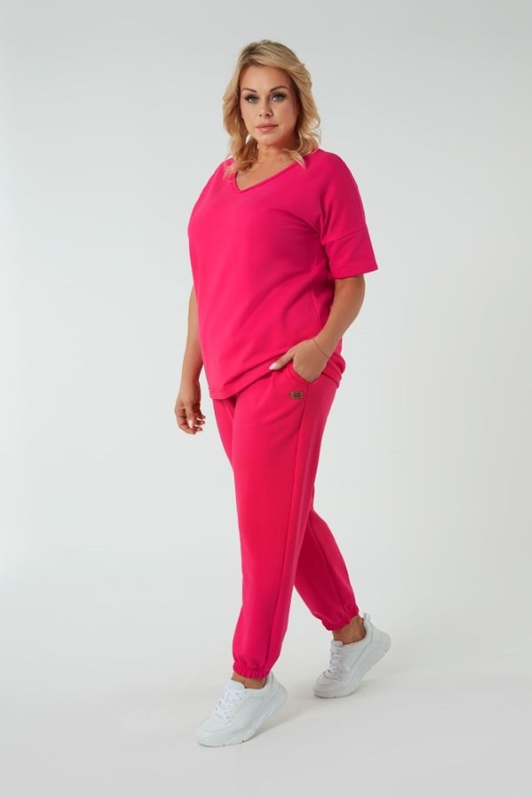 Spodnie dresowe damskie, plus size, różowe, Madri, Italian Fashion