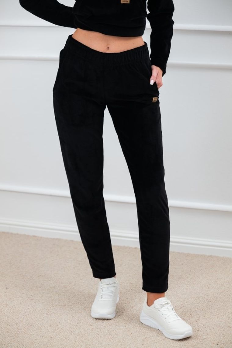 Spodnie dresowe damskie, welurowe, czarne, Roda, Italian Fashion