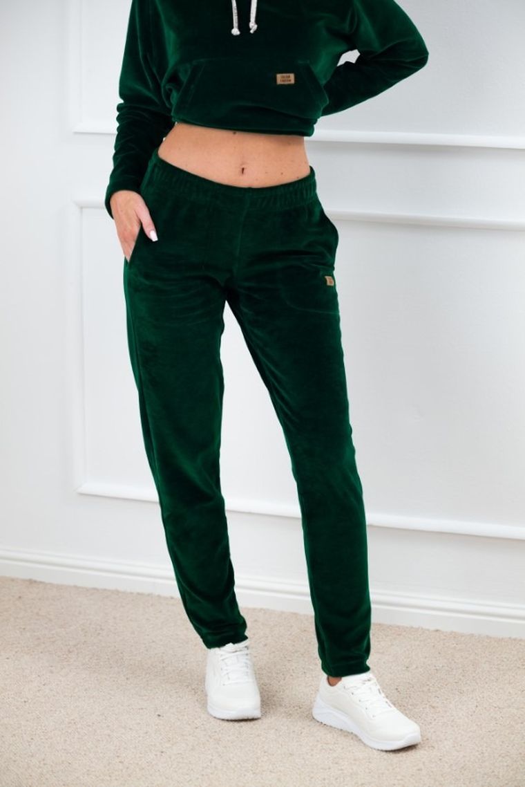 Spodnie dresowe damskie, welurowe, zielone, Roda, Italian Fashion