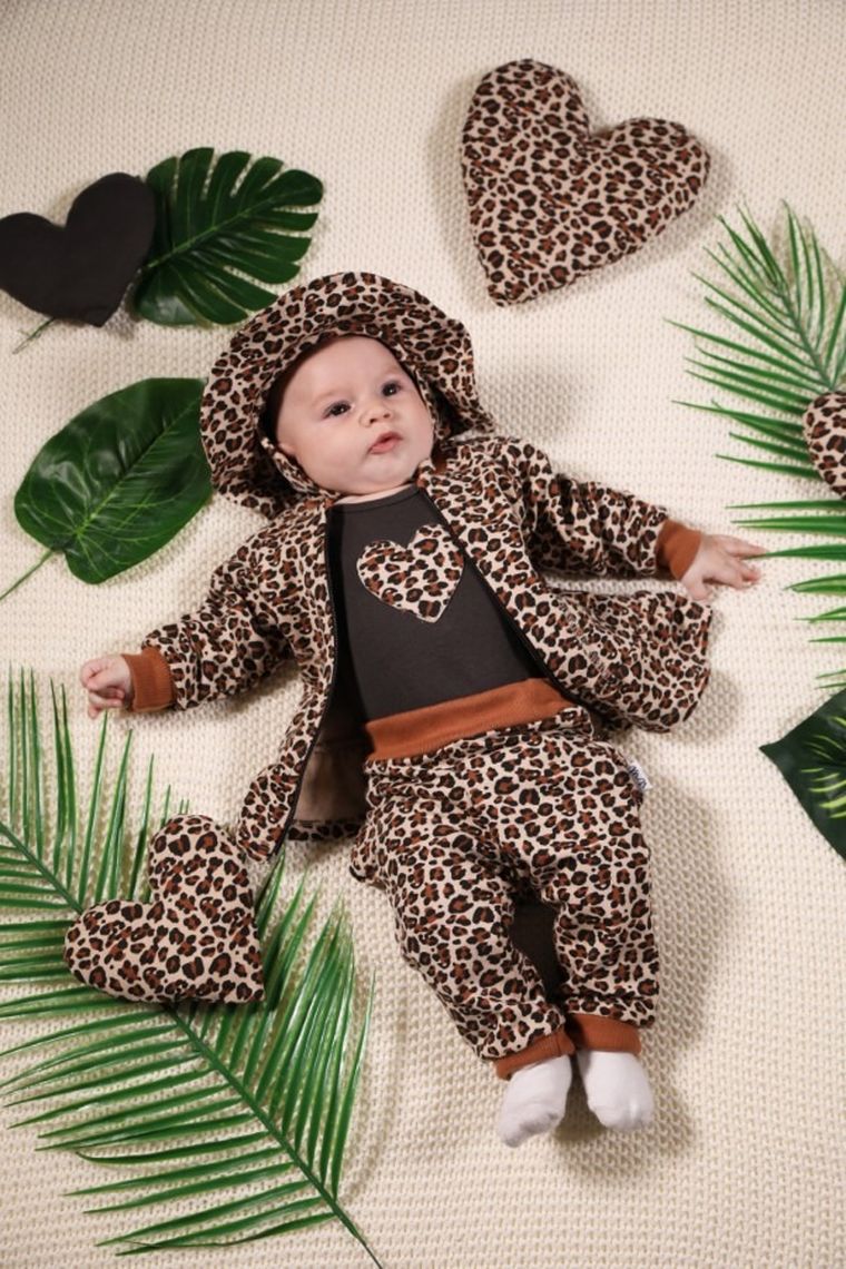 Spodnie dresowe dziewczęce, brązowo-beżowe, panterka, Nicol