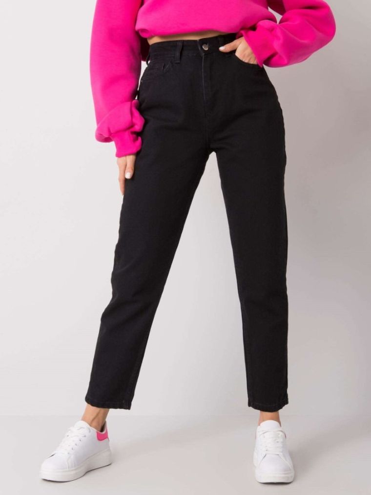 Spodnie jeansowe damskie, mom fit, czarne, Rue Paris