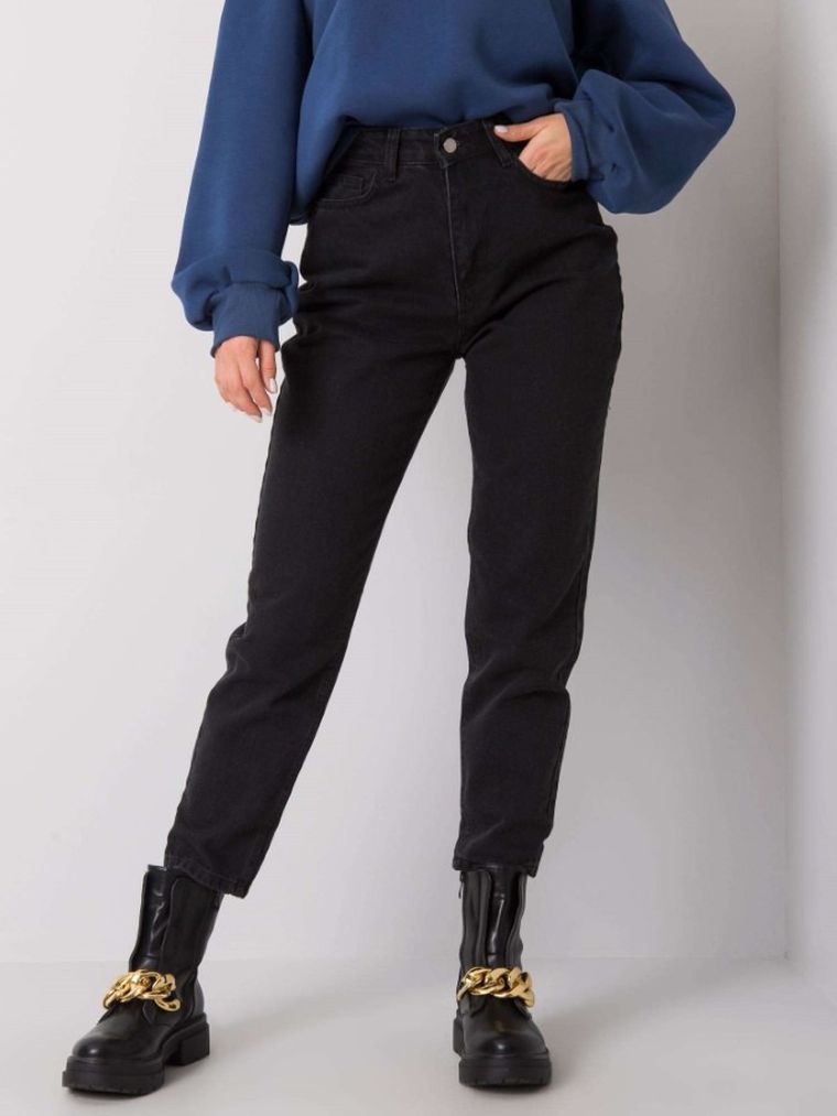 Spodnie jeansowe damskie, mom fit, czarne, Rue Paris