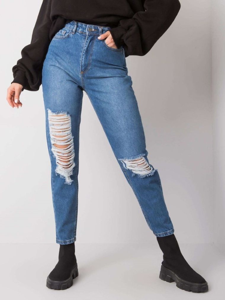 Spodnie jeansowe damskie, mom fit, denim, Rue Paris