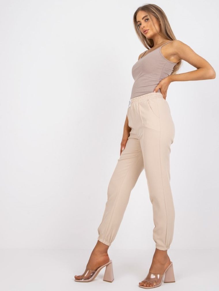 Spodnie materiałowe damskie, beżowe, Italy Moda