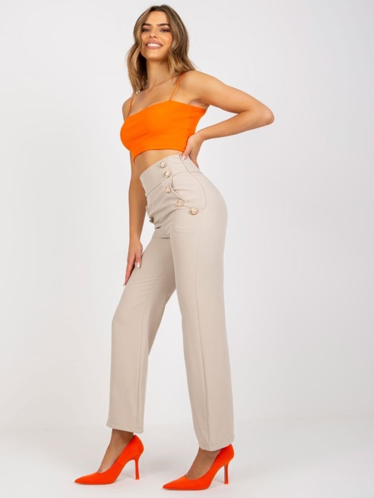 Spodnie materiałowe damskie, beżowe, Italy Moda