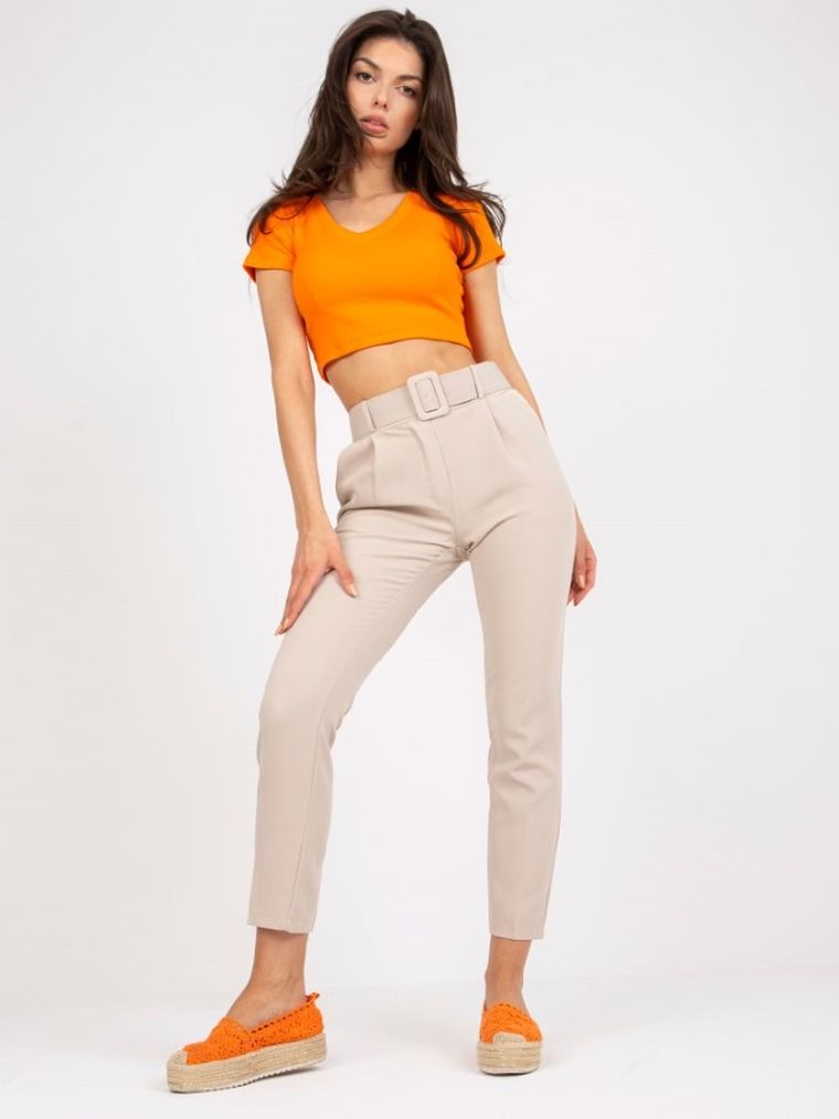 Spodnie materiałowe damskie, beżowe, Italy Moda