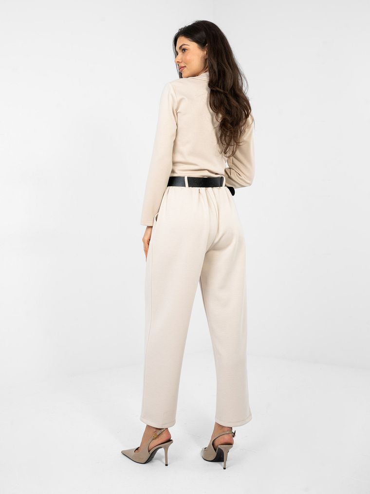 Spodnie materiałowe damskie, beżowe, Italy Moda