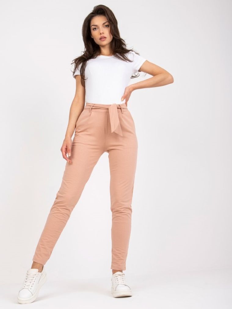 Spodnie materiałowe damskie, beżowe, Rue Paris