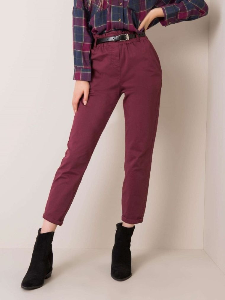 Spodnie materiałowe damskie, bordowe, Italy Moda