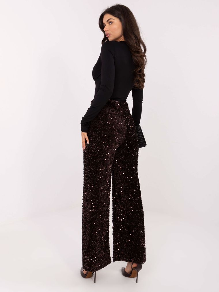 Spodnie materiałowe damskie, brązowe, Italy Moda