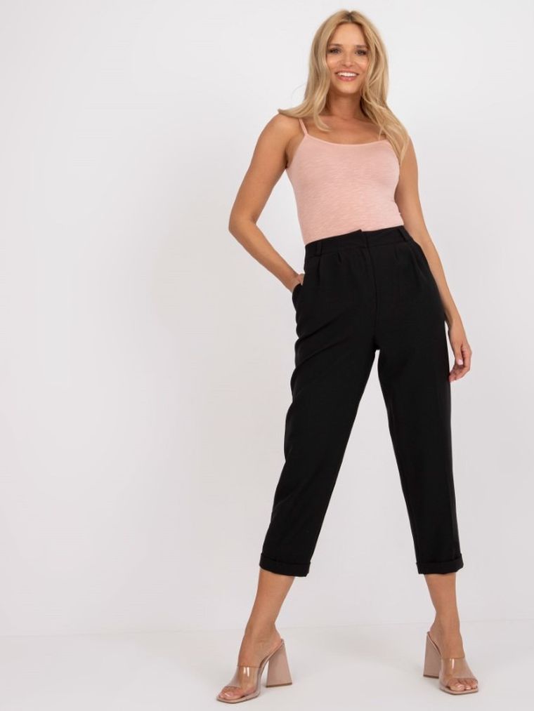 Spodnie materiałowe damskie, czarne, Rue Paris