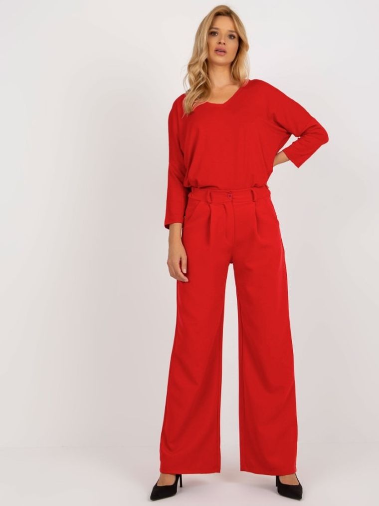 Spodnie materiałowe damskie, czerwone, Italy Moda