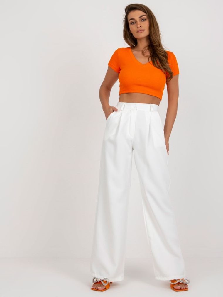 Spodnie materiałowe damskie, ecru, Italy Moda