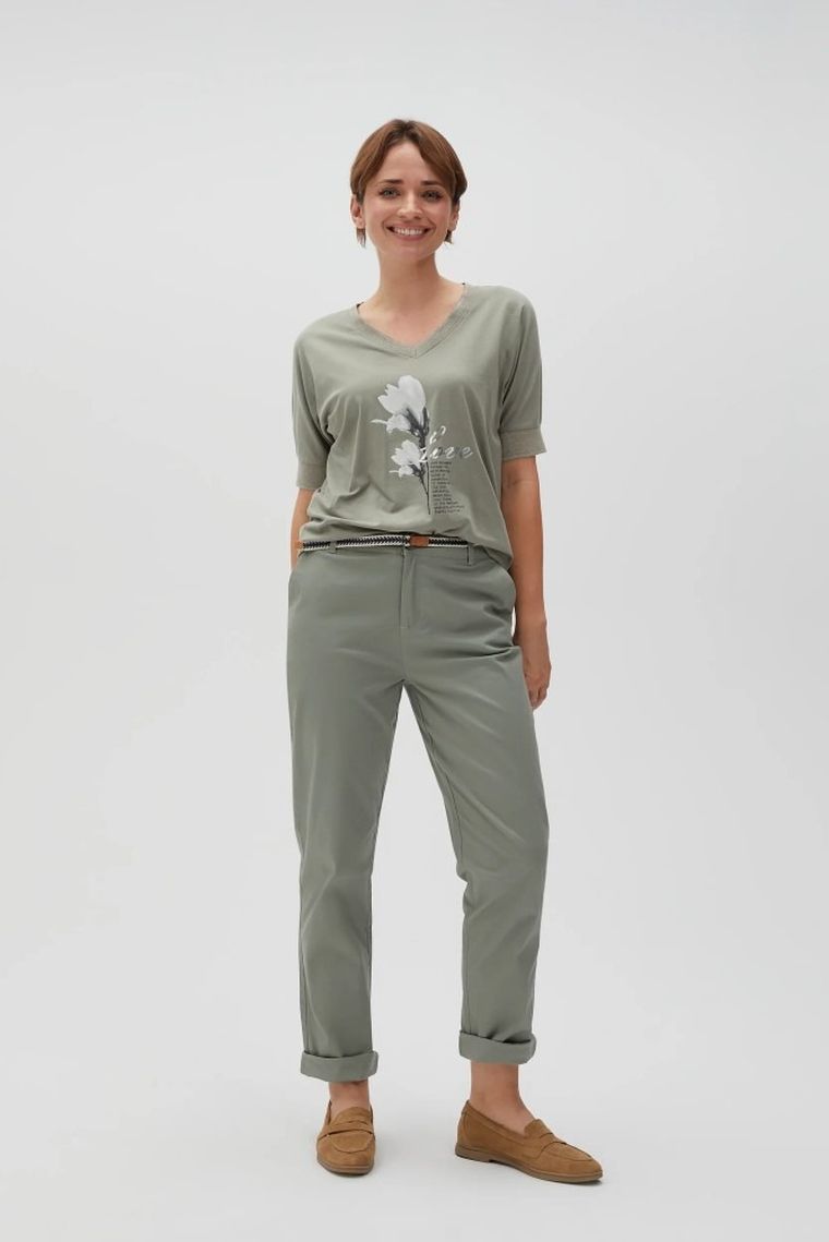 Spodnie materiałowe damskie, khaki, Moodo