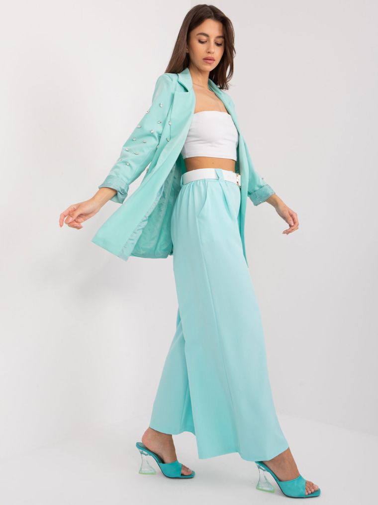 Spodnie materiałowe damskie, miętowe, Italy Moda