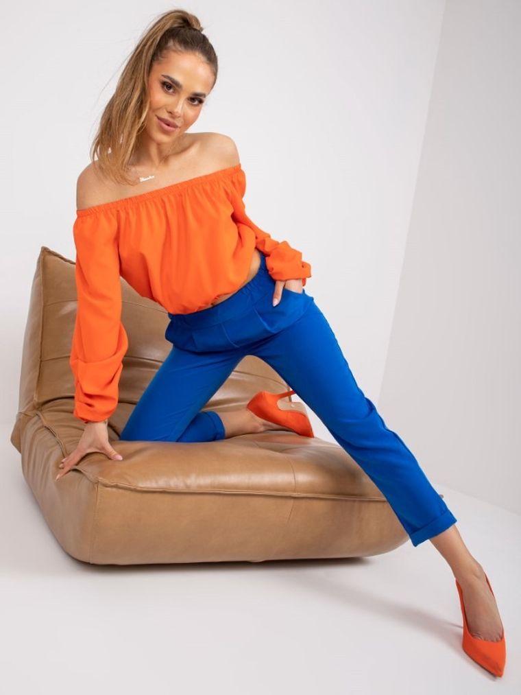 Spodnie materiałowe damskie, niebieskie, Italy Moda