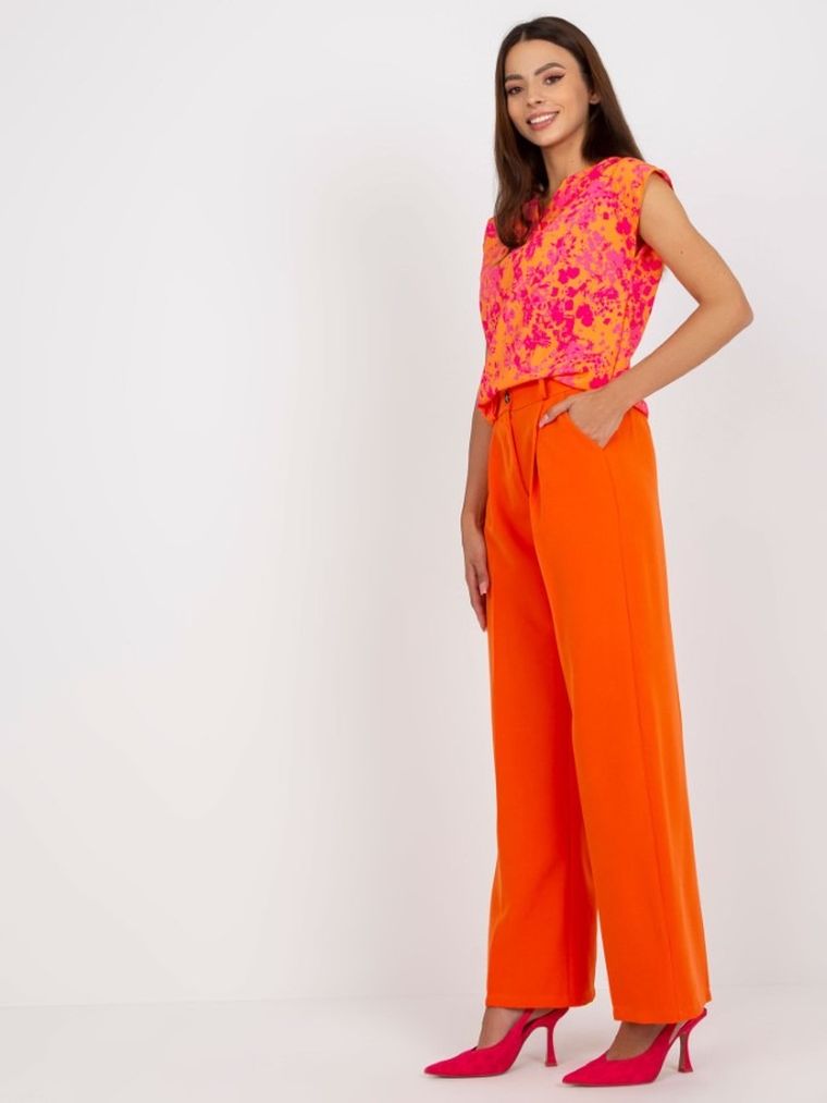 Spodnie materiałowe damskie, pomarańczowe, Italy Moda