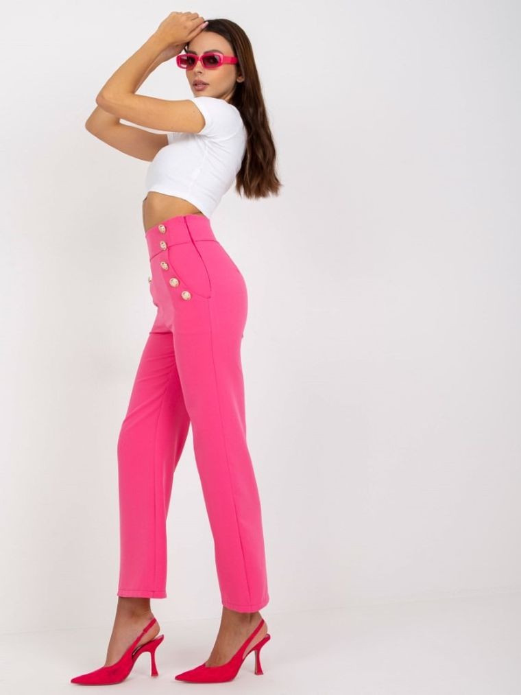 Spodnie materiałowe damskie, różowe, Italy Moda