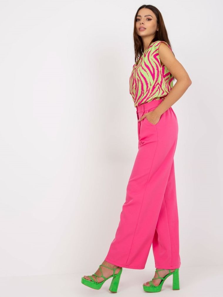 Spodnie materiałowe damskie, różowe, Italy Moda