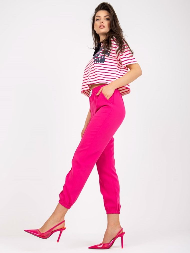 Spodnie materiałowe damskie, różowe, Italy Moda