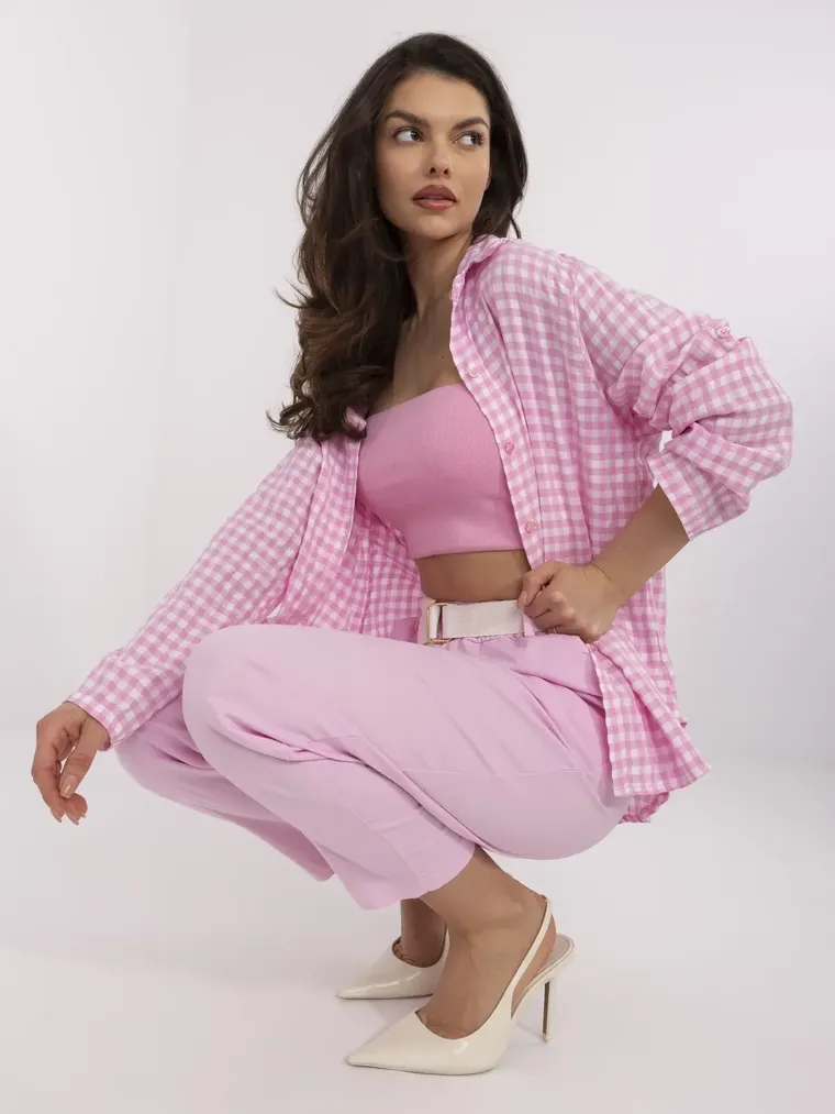 Spodnie materiałowe damskie, różowe, Italy Moda