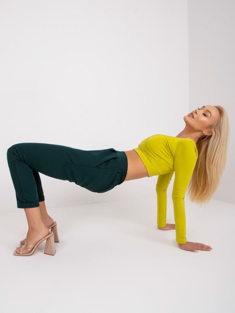 Spodnie materiałowe damskie, zielone, Italy Moda