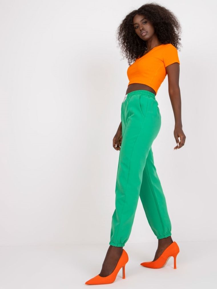 Spodnie materiałowe damskie, zielone, Italy Moda