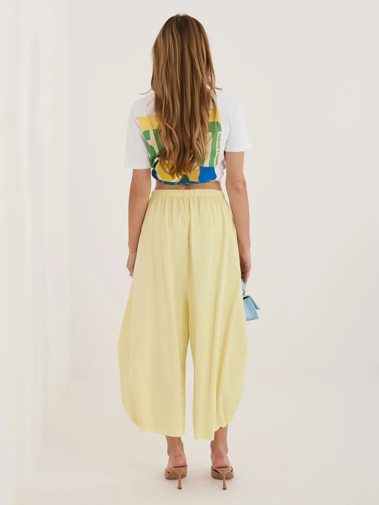 Spodnie materiałowe damskie, żółte, Italy Moda