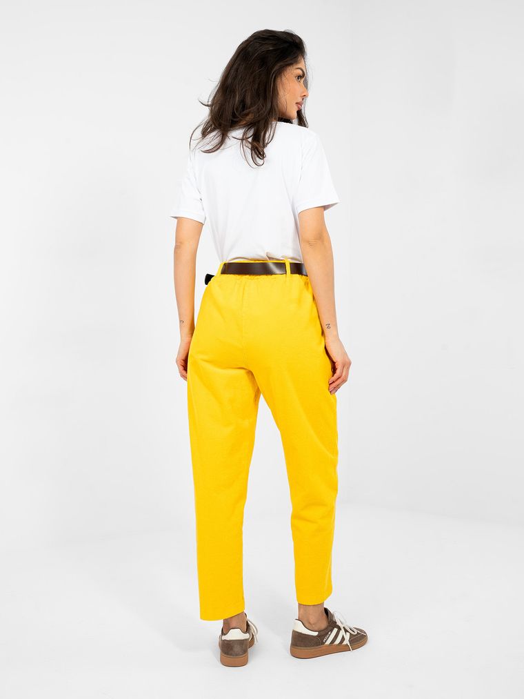 Spodnie materiałowe damskie, żółte, Italy Moda